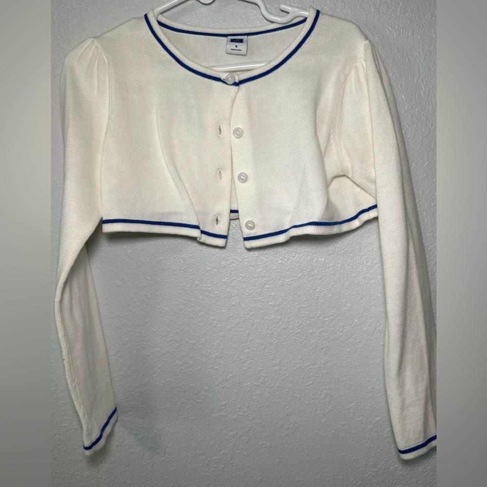 Janie and Jack Kids Cream Blue Stripe Bow Bolero Cardigan Sweater Size‎ 5